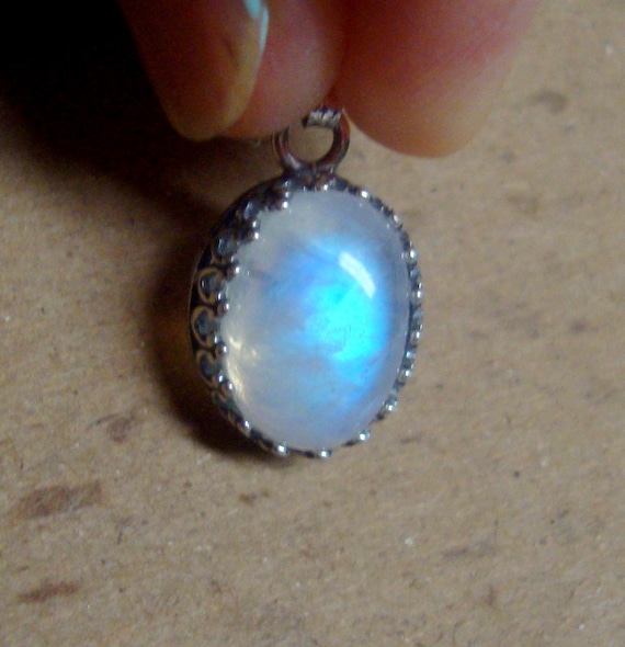 925 Sterling Silver RAINBOW MOONSTONE Pendant 2.75