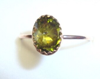 Olivine Green Sparkler ring -in reclaimed/recycled 14k/20 gold filled - custom made in your size