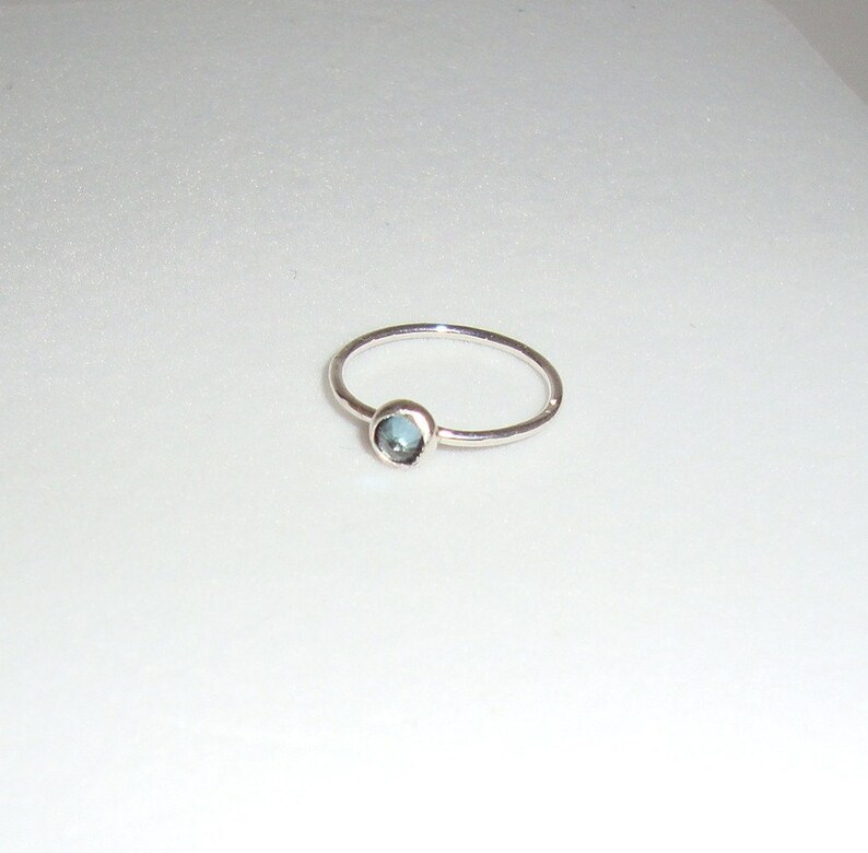 Clear Blue Natural Apatite Ring in eco friendly sterling silver Stack or solitaire custom made in your size image 4