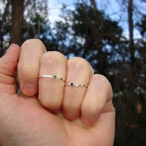Ring Tiny Gem eco-friendly sterling silver prong set 2mm - Custom Made your Size tanzanite ruby sapphire diamond Moissanite alexandrite emer