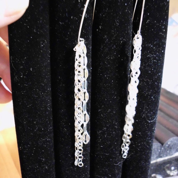 Classy Silver shoulder duster 4" earrings Chain Tassels -Solid silver 4 inch (or any length) custom made w Hooks, posts, leverbacks or beads