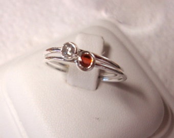 Rings Pair of Skinny Sapphire Stackers -  recycled Sterling Silver- Custom Made in your Size Orange White