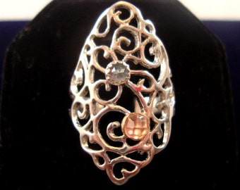 Filigree Morganite and Aquamarine ring 1 inch - reclaimed/recycled .925 sterling silver and a little 14k pink gold - custom sized