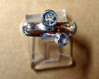 Ring Tanzanite & Topaz  sterling silver w 3mm and 4mm conflict free Natural -blue + purple Custom Made in USA by me in your Size tube set