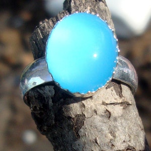 Anel - Calcedônia Azul Brilhante 12 x 10 mm em prata esterlina ecológica - Feito sob medida no seu tamanho - Azul Ellensburg brilhante e transparente