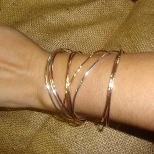 3 bangles interlocking hammered bracelets -Minimal- Rose gold filled, Yellow gold filled, .925 sterling silver -Custom Made