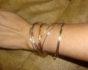 3 bangles interlocking hammered bracelets -Minimal- Rose gold filled, Yellow gold filled, .925 sterling silver -Custom Made