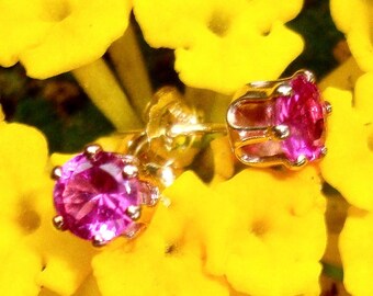 Earrings Pink October 3mm posts studs - eco-friendly reclaimed/recycled .925 silver - lab grown sapphires, Natural tourmaline, or cz