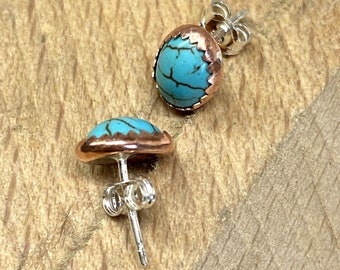 Turquoise earrings in Copper, 925 sterling silver or 14k or 10k gold (all solid)- Oval 8x6 mm - Studs/Posts & friction backs -Fine jewelry