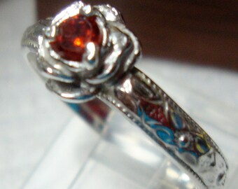 Rose ring, sterling silver - custom size, sapphire, earth friendly -  birthstone - Romance -  I make it by hand in the USA