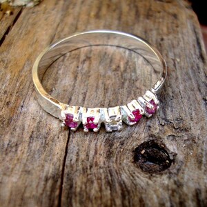Ring - Natural rubies surround a little pink emerald in Custom Wedding or anniversary ring the silver is eco friendly recycled/reclaimed image 1