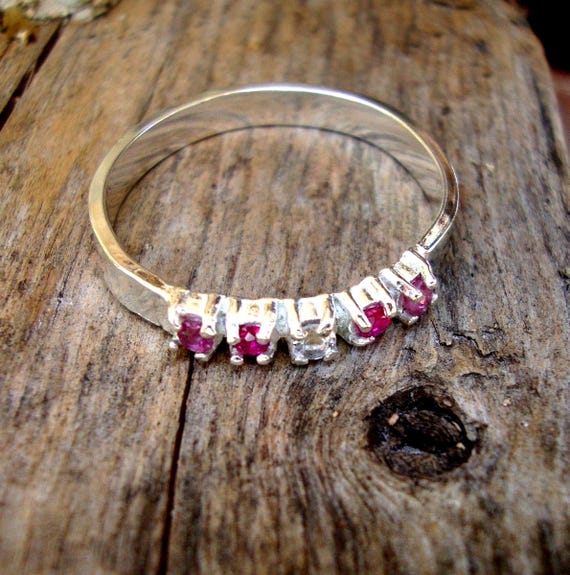 Ring - Natural rubies surround a little pink emerald in Custom Wedding or anniversary ring the silver is eco friendly recycled/reclaimed