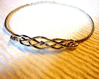 Celtic Knot solid Silver Bangle bracelet - Eco friendly .925 sterling from recycled source, Custom made your size by me in USA - Man Woman