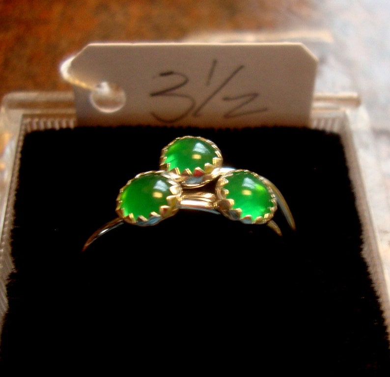 skinny stacking solid sterling silver Emerald Green Chalcedony ring 5mm