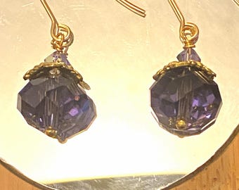 Dark amethyst earrings with gold or gold filled wires - 12mm -February birthstone- intuition, and higher consciousness - Purple