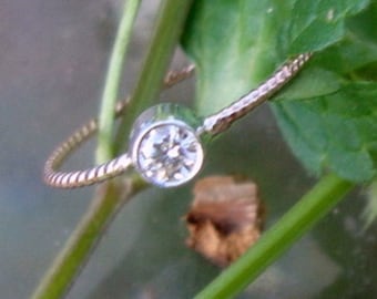 Moissanite in 10K yellow gold and sterling silver ring - Fair Trade, earth friendly and conflict free - custom made in your size