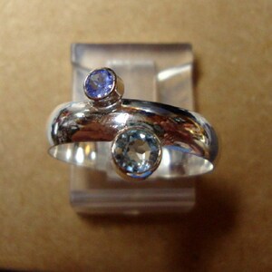 Ring Tanzanite & Topaz sterling silver w 3mm and 4mm conflict free Natural -blue + purple Custom Made in USA by me in your Size tube set image 2