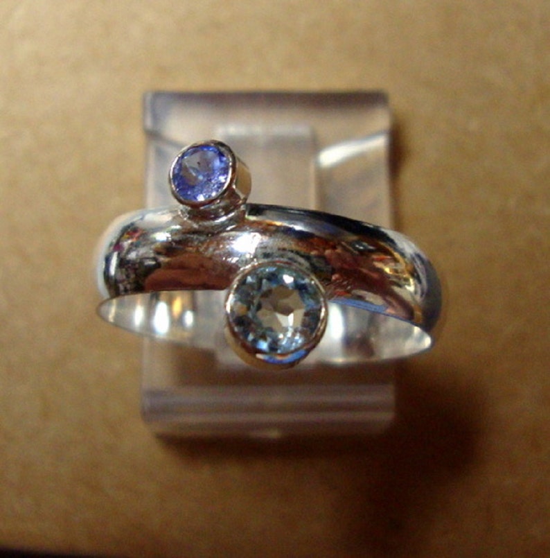 Ring Tanzanite & Topaz sterling silver w 3mm and 4mm conflict free Natural -blue + purple Custom Made in USA by me in your Size tube set image 2