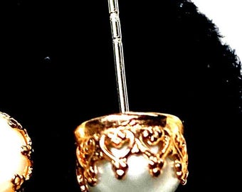 Pair Earrings 6mm Pearls (real fw) Yellow/Rose gold filled or solid sterling silver crown, hypoallergenic posts -UKRAINE DONATION - USA *