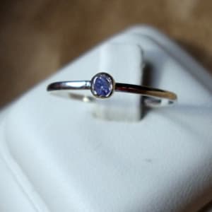Ring Teeny Tanzanite .03 ct. in  recycled sterling silver -  custom made in your size - purple blue - stacker
