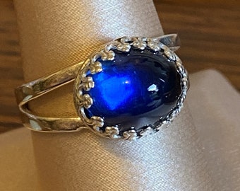 Edwardiaanse saffierblauw 10x12 mm Kroongalerij-setting Gesplitste band 925 sterling zilver