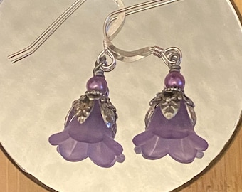 Amethyst Flower Earrings, Sweet Tiny February Birthday, Swarovski Pearls, Wedding, Bridesmaid -Solid 925 sterling silver hooks -Cute n Girly