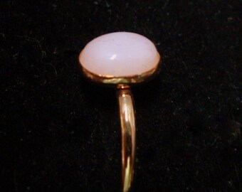 Pink Opal oval in 14k Gold Filled ring  - 8x6 mm natural stone -14g HR YGF band- Fair Trade eco friendly  custom size  Made in USA by me