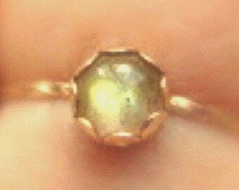 Ring -yellow gold filled 6mm Labradorite/Spectrolite ring -custom size handmade, hand twisted wire Flashy little gold ring Made in USA by me