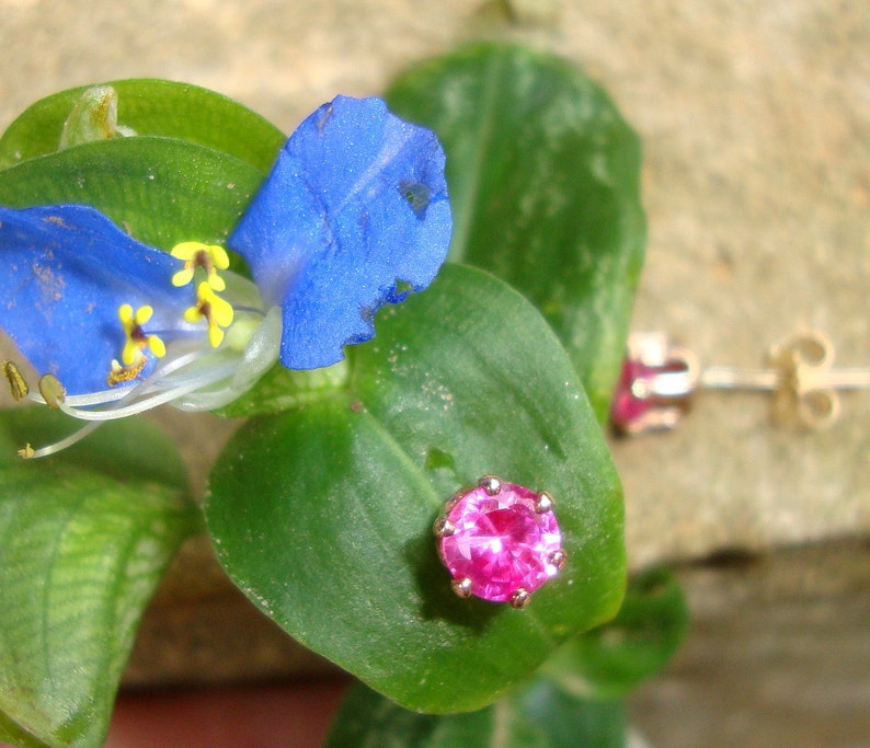 Earrings Pink Sapphire 4mm posts studs eco-friendly reclaimed/recycled 14k gold filled and lab grown sapphires image 3