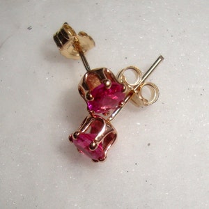 Earrings Pink Sapphire 4mm posts studs eco-friendly reclaimed/recycled 14k gold filled and lab grown sapphires image 2