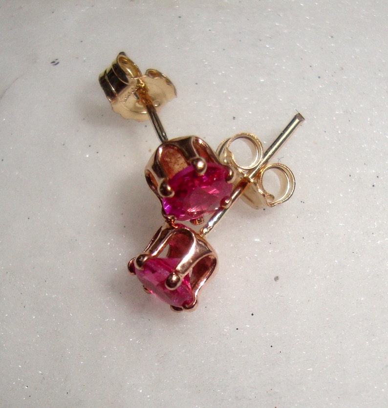 Earrings Pink Sapphire 4mm posts studs eco-friendly reclaimed/recycled 14k gold filled and lab grown sapphires image 2