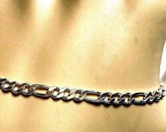 Pulseira Figaro grande em prata de lei, 8" x 3,5 mm