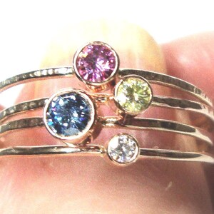 4 Ring set  Moissanite 14k/10k gold or silver -Custom Made stack Tube set  White, Green, Pink, Blue Genuine-  GARDEN of COLOR made in USA *