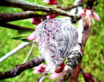 Garden of music - Unique hand cut/engraved guitar pick  - 925 sterling silver eco-friendly from recycled sources - OOAK or you design it