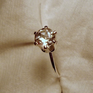 White Topaz Ring 1 carat sterling silver Ethical- Engagement Solitaire/stacker/April -AAA grade stone -Custom Made in USA -18ga hammered