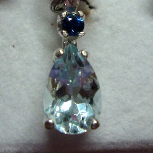 925 Pendant Aquamarine & blue Sapphire Pear 1.1 ct VVS Teardrop ethical solid sterling silver March birthstone Handmade USA