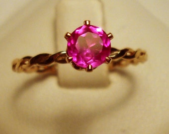Anel de Safira Rosa - Ouro 14k ecológico - Solitário com cravação em garras de 1/2 ct - Feito sob medida no seu tamanho