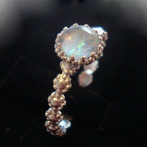 Romantic and Feminine opal ring AUstralian opal - reclaimed/recycled .925 sterling silver custom sized engagement wedding