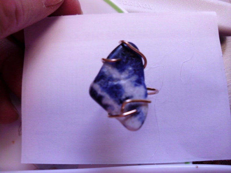 Minimal simple brutalist Blue n white Raw Sodalite set in Gold filled claws Size 6 READY To Mail 15x25mm Only one like it ever