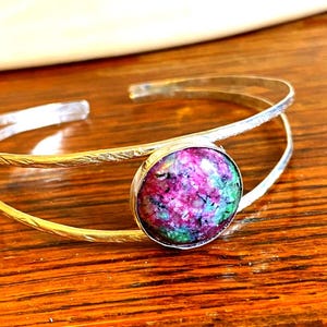 Ruby Zoisite Cuff Bracelet 925 Sterling Silver - Made in USA by me - Ready to mail today for 7" wrist -Joy Gratitude Meditation Commitment