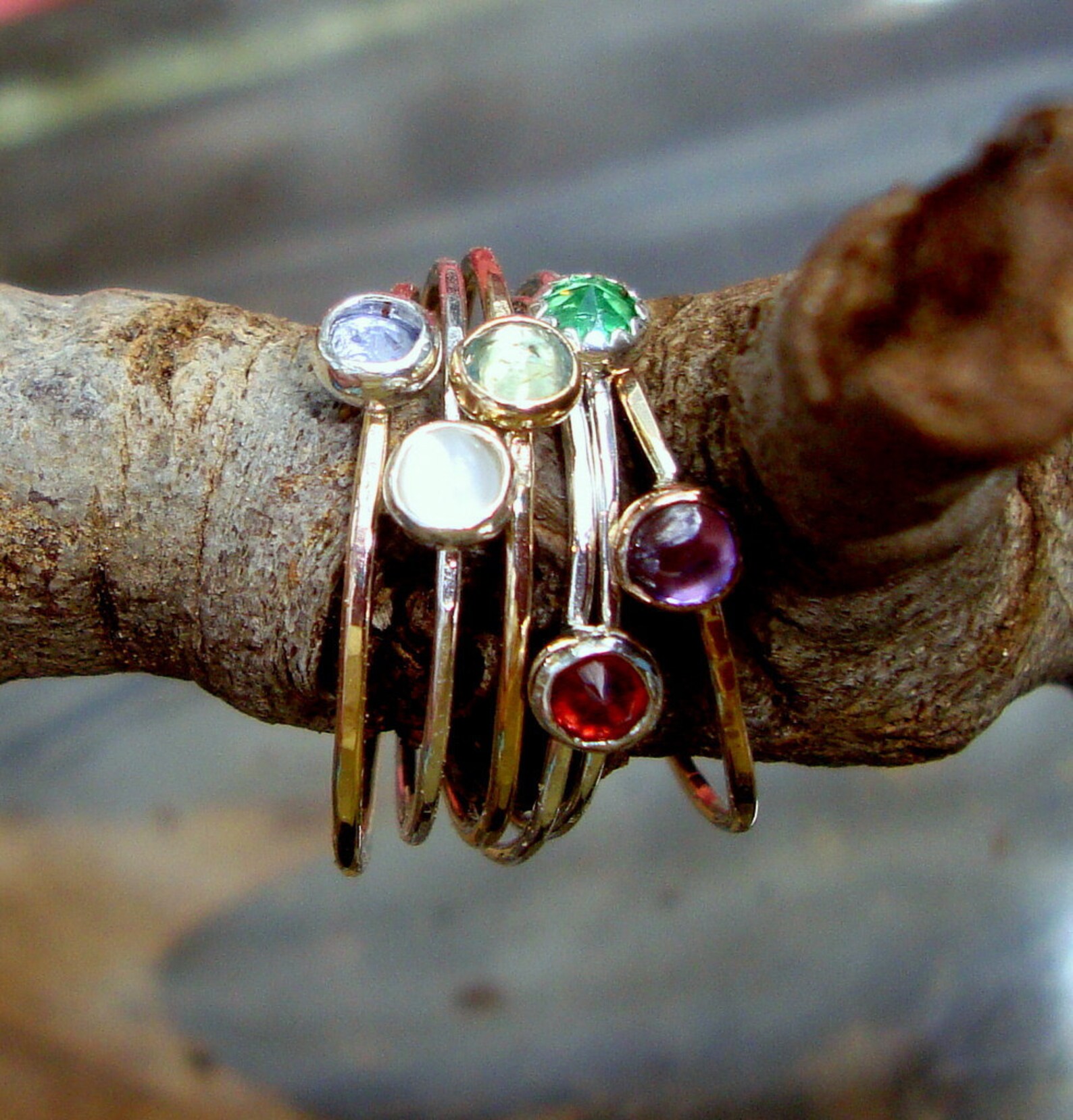 3 Ring Stack Delicate Build Your Own W Birthstones - Sterling Silver ...