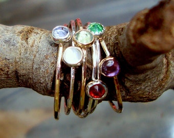 5 Ring stack delicate choose your own w birthstones -eco friendly recycled sterling silver-Custom made in your Size