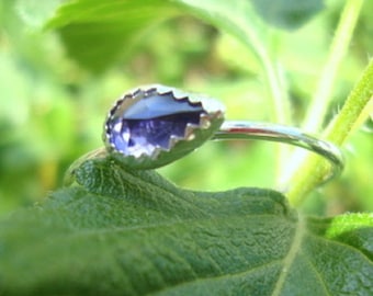 Iolite Ring - .73 ct Blue Violet Teardrop/pear shape in earth friendly sterling silver - custom made in your size