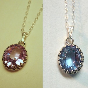 Pendant Alexandrite Sim color change 12x10mm oval or 12mm round in sterling silver -ethical necklace w chain June birthstone - Ready to Mail