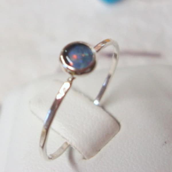 Ring Opal in  eco-friendly recycled sterling silver Custom made in your size -4mm, 5mm, 6mm or 7mm stacker, Fair Trade natural opal triplet