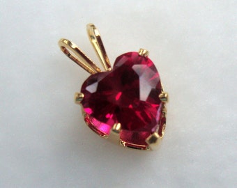 Valentine Red Ruby Heart pendant necklace - 14k/20 Gold Filled - Eco-friendly lab grown  1.75ct  ruby w dainty little gold filled chain.