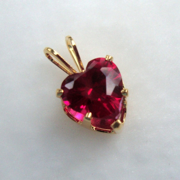 Valentine Red Ruby Heart pendant necklace - 14k/20 Gold Filled - Eco-friendly lab grown  1.75ct  ruby w dainty little gold filled chain.