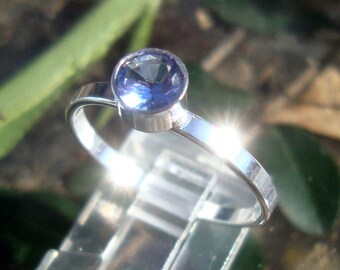 Ring Tanzanite eco-friendly sterling silver with 1ct VVS 6mm conflict free man made blue purple tanzanite - Custom Made in your Size