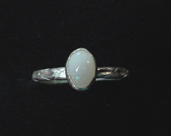 Opal ring in solid sterling silver ring - custom made in your size - Natural white 7x5mm Australian opal - I make this by hand in the USA