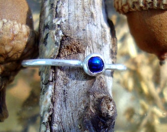 SALE Ring sweet little iridescent peacock blue stone in eco friendly solid silver - Custom Made in your Size - 3mm cabochon